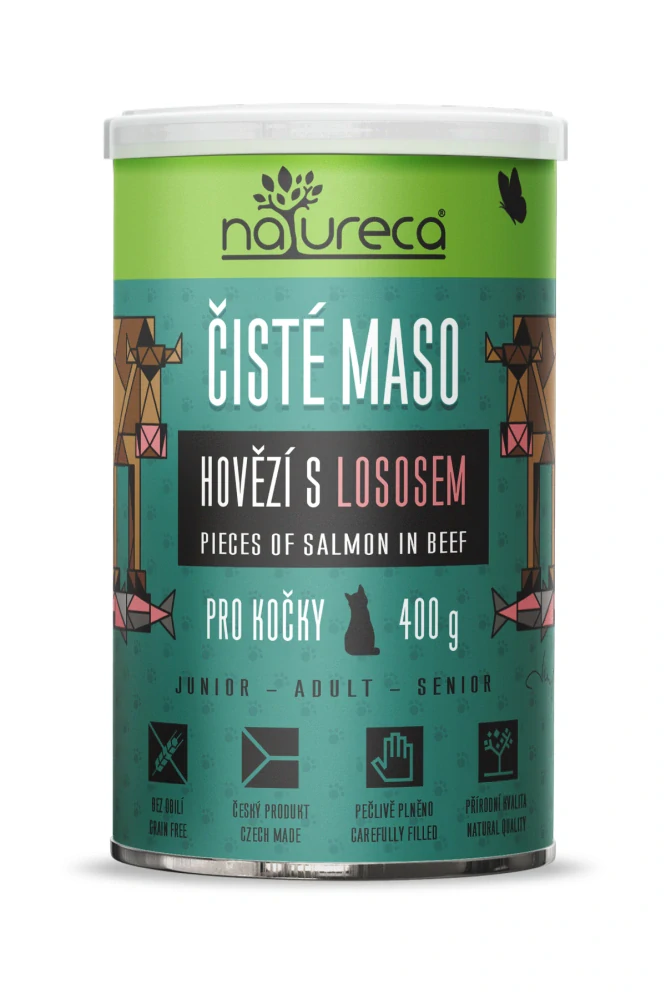 Hovězí s lososem 400g - Čisté maso pro kočky, konzerva